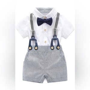 Boarnseorl Baby Boy Shorts Suit Set w/ Bow Tie/ Suspenders , 3-6 months old, New
